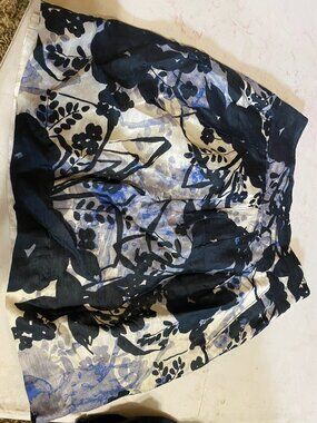 Ann Taylor Floral A-Line Skirt Blue Black Ivory Side Zip Size 1